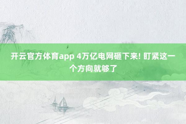开云官方体育app 4万亿电网砸下来! 盯紧这一个方向就够了