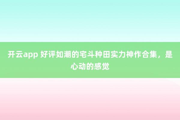 开云app 好评如潮的宅斗种田实力神作合集，是心动的感觉